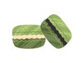 Cute green macaroons, french traditional sweet dessert from matcha tea